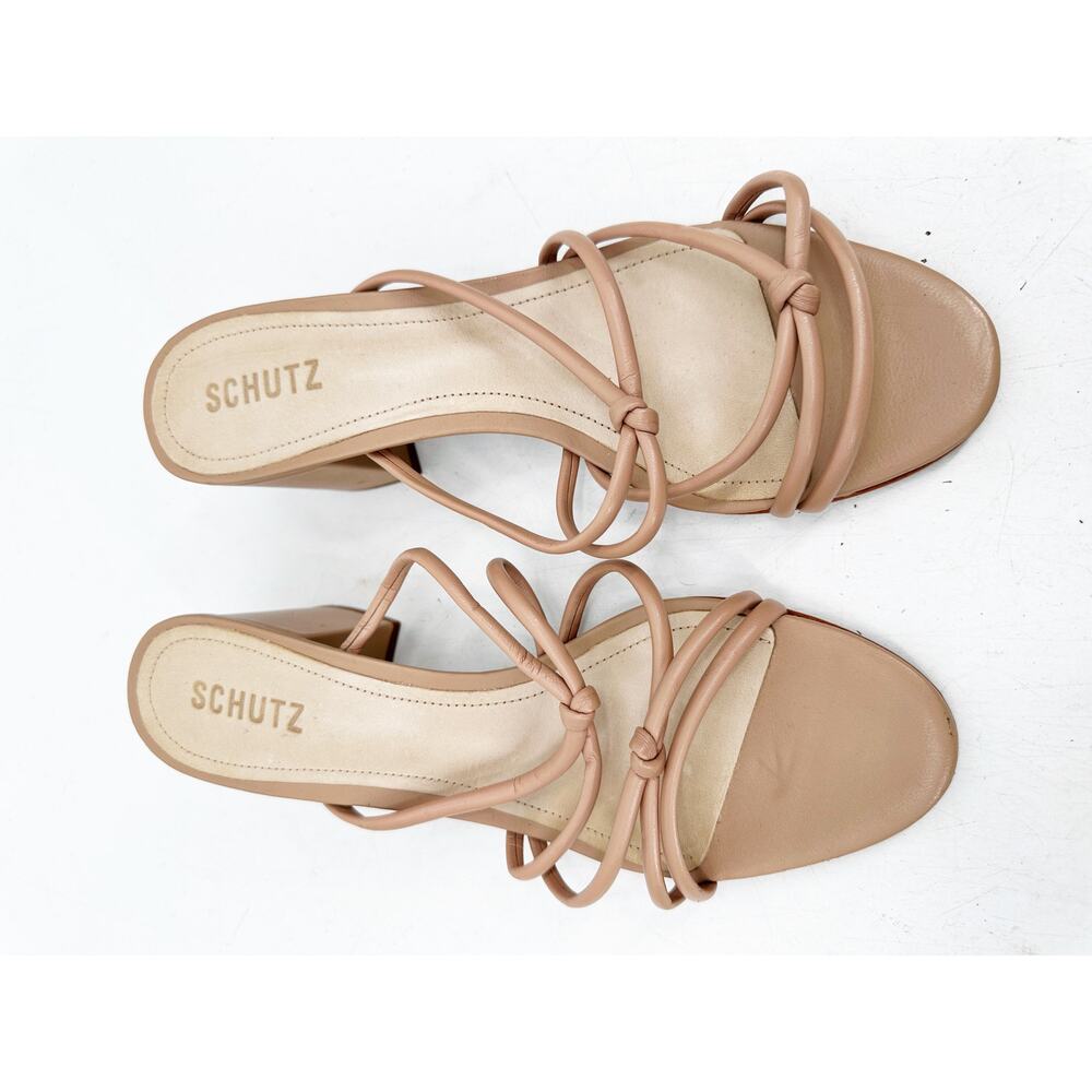 Schutz Princey Beige Strappy Block Heel Slip On Open Toe Sandals Size 9.5B - Picture 5 of 5